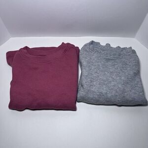 Old Navy Girls Lot Of 2 T-Shirt Red Long Sleeve Crew‎ Neck Waffle Knit 4T READ